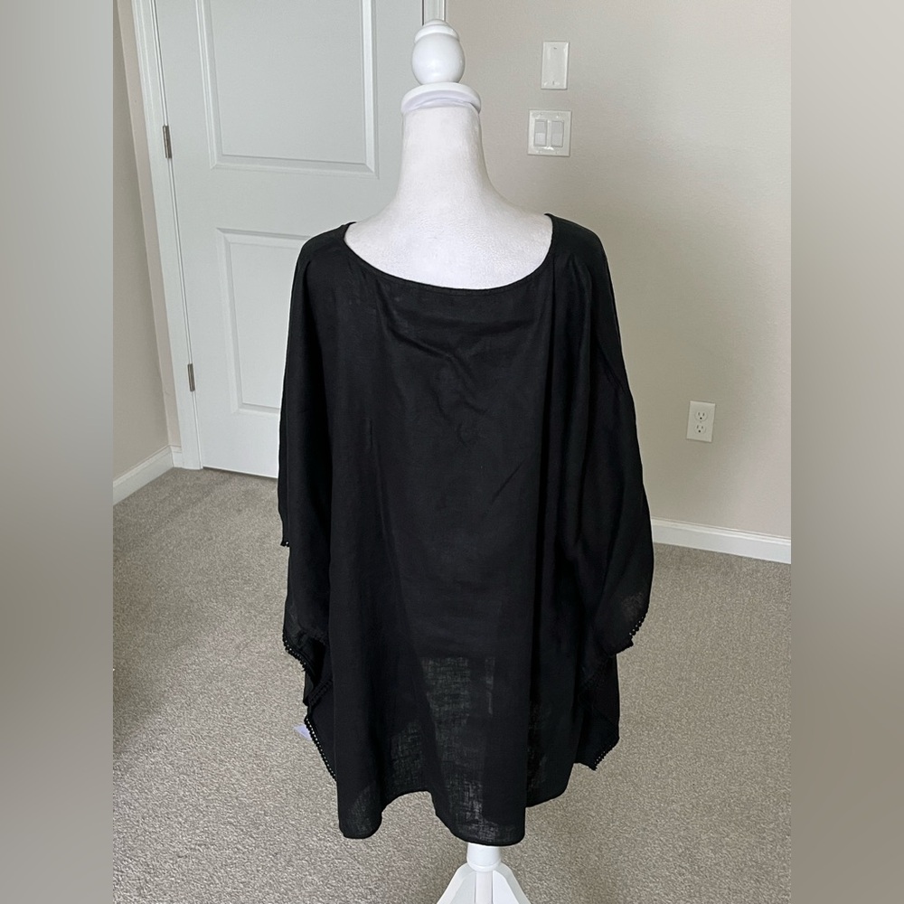 NWOT Colleen Lopez Black Linen Poncho Top Size 3X - Picture 3 of 12